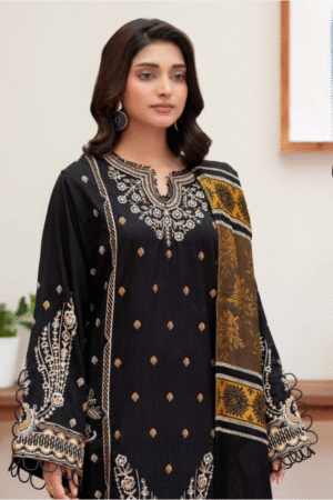 Classic Black Heavy Embroidered Viscose Winter Suit 3PC