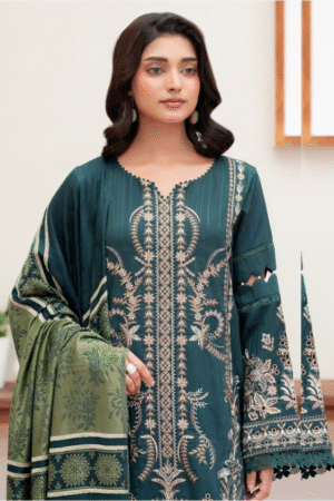 Bareeze Teal & Olive Embroidered Viscose Winter Suit 3PC