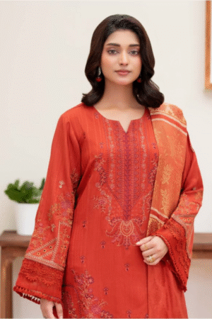 Burnt Orange Embroidered Detail Winter Suit 3PC