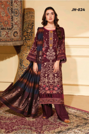 Maroon Heavy Embroidered Winter Suit 3PC