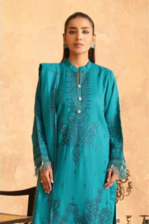 Elegant Teal Embroidered Winter Suit 3PC