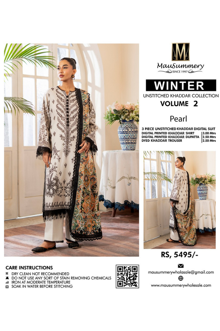 Monochrome Heavy Embroidered Winter Suit 3PC - Image 2