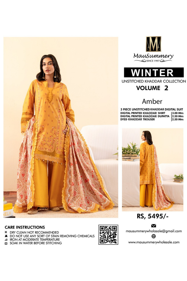 Vibrant Mustard Yellow Printed Winter Suit 3PC - Image 2