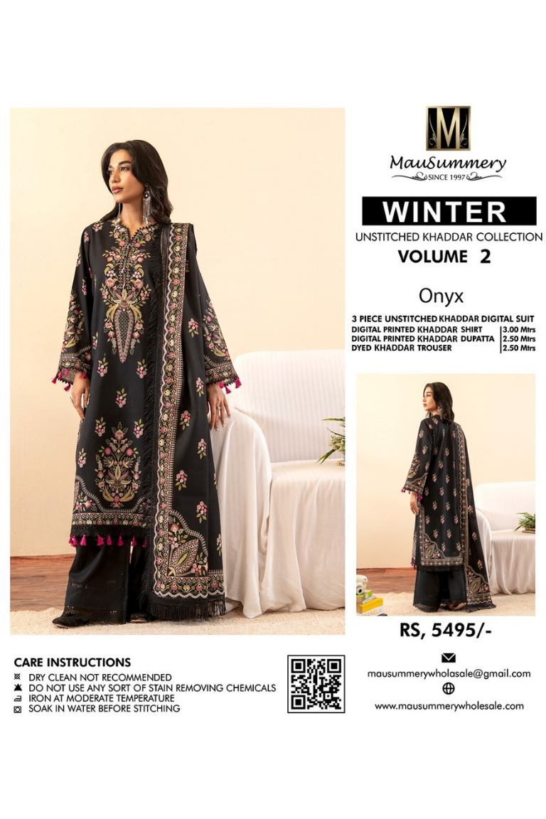 Deep Plum Floral Printed Winter Suit 3PC - Image 2