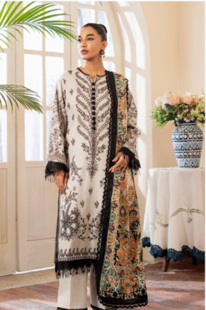 Monochrome Heavy Embroidered Winter Suit 3PC