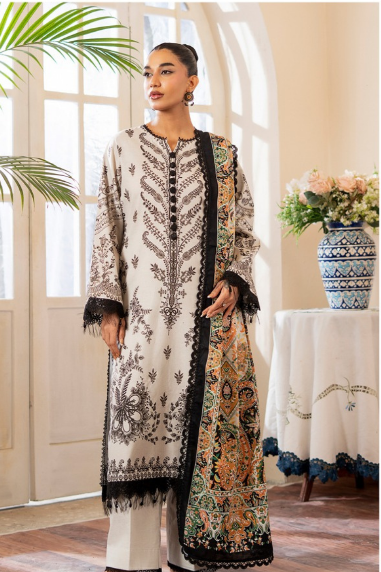 Monochrome Heavy Embroidered Winter Suit 3PC