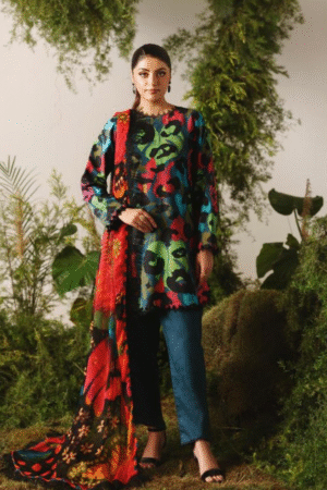 Bold Multi-Color Abstract Jacquard Winter Suit 3PC