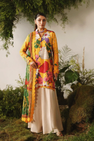 Vibrant Mustard Floral Printed Winter Suit 3PC