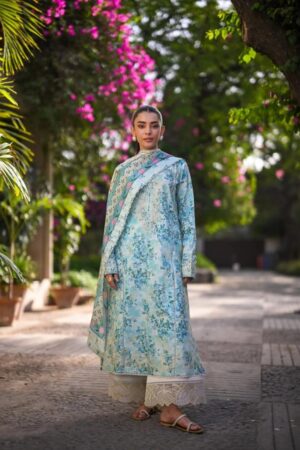 Pastel Blue Floral Printed 3-Piece Lawn Suit