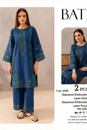 Elegant Teal Sequin Embroidered Lawn 2-Piece Suit
