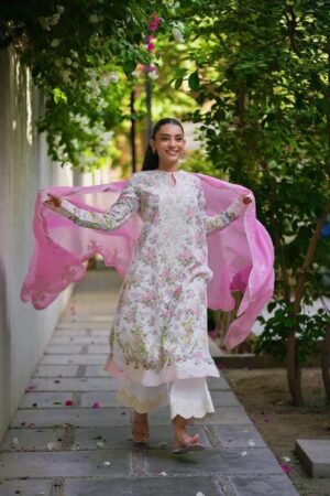 Blush Pink Floral Embroidered 3-Piece Lawn Suit