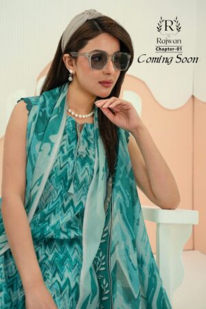 Teal Printed Chiffon Ensemble Chic Summer Edit